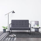 Two-seater sofa with armrests, steel and dark grey fabric