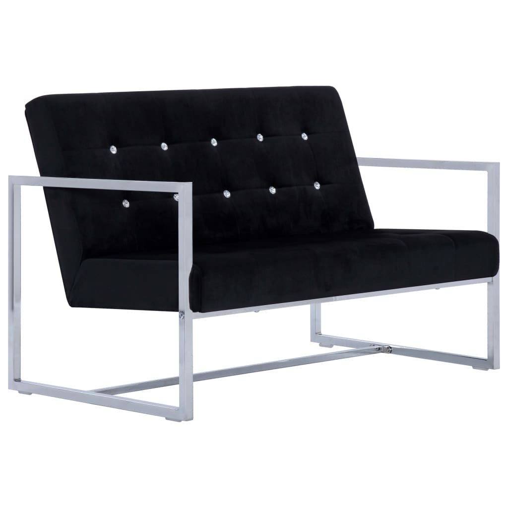 Tweezitsbank Met Armleuningen Chroom En Fluweel Zwart