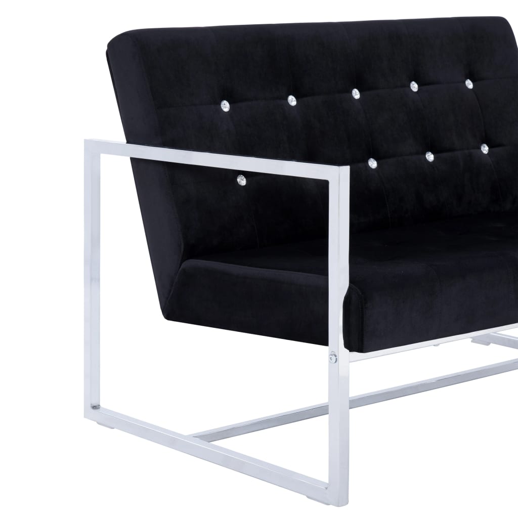 Tweezitsbank Met Armleuningen Chroom En Fluweel Zwart