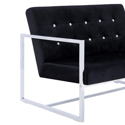 Tweezitsbank Met Armleuningen Chroom En Fluweel Zwart