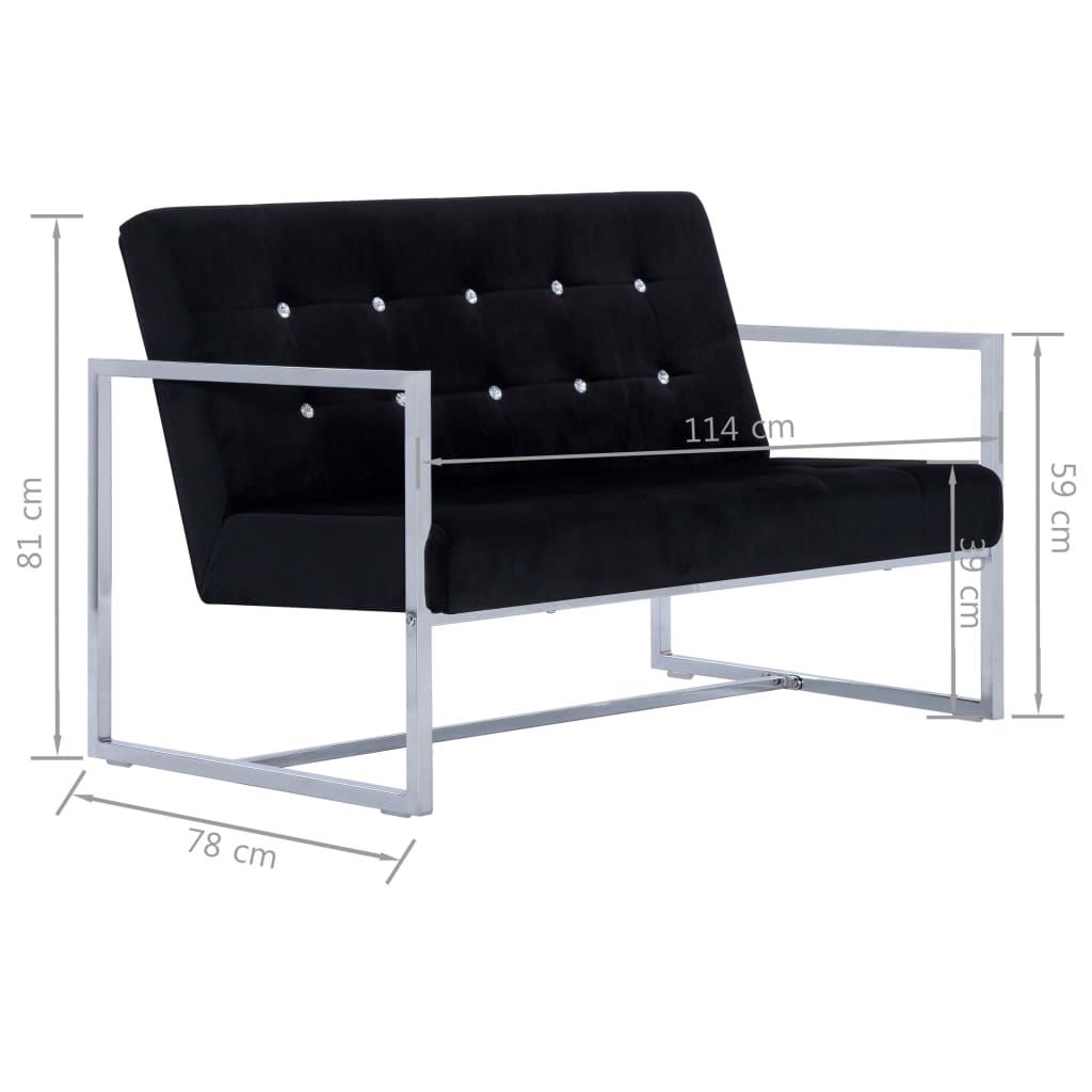 Tweezitsbank Met Armleuningen Chroom En Fluweel Zwart
