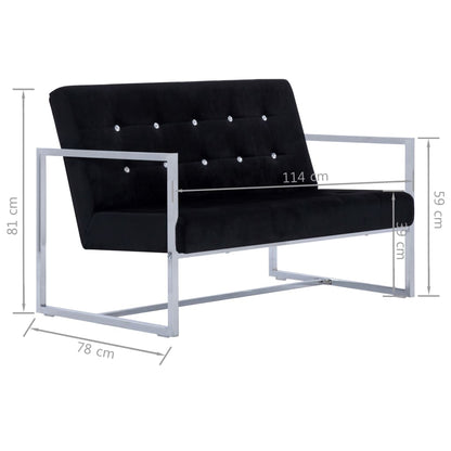 Tweezitsbank Met Armleuningen Chroom En Fluweel Zwart