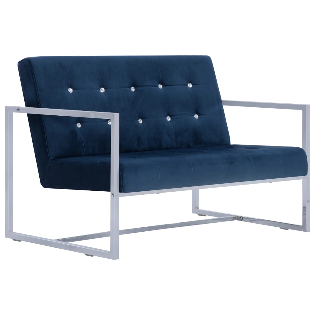 Tweezitsbank Met Armleuningen Chroom En Fluweel Blauw