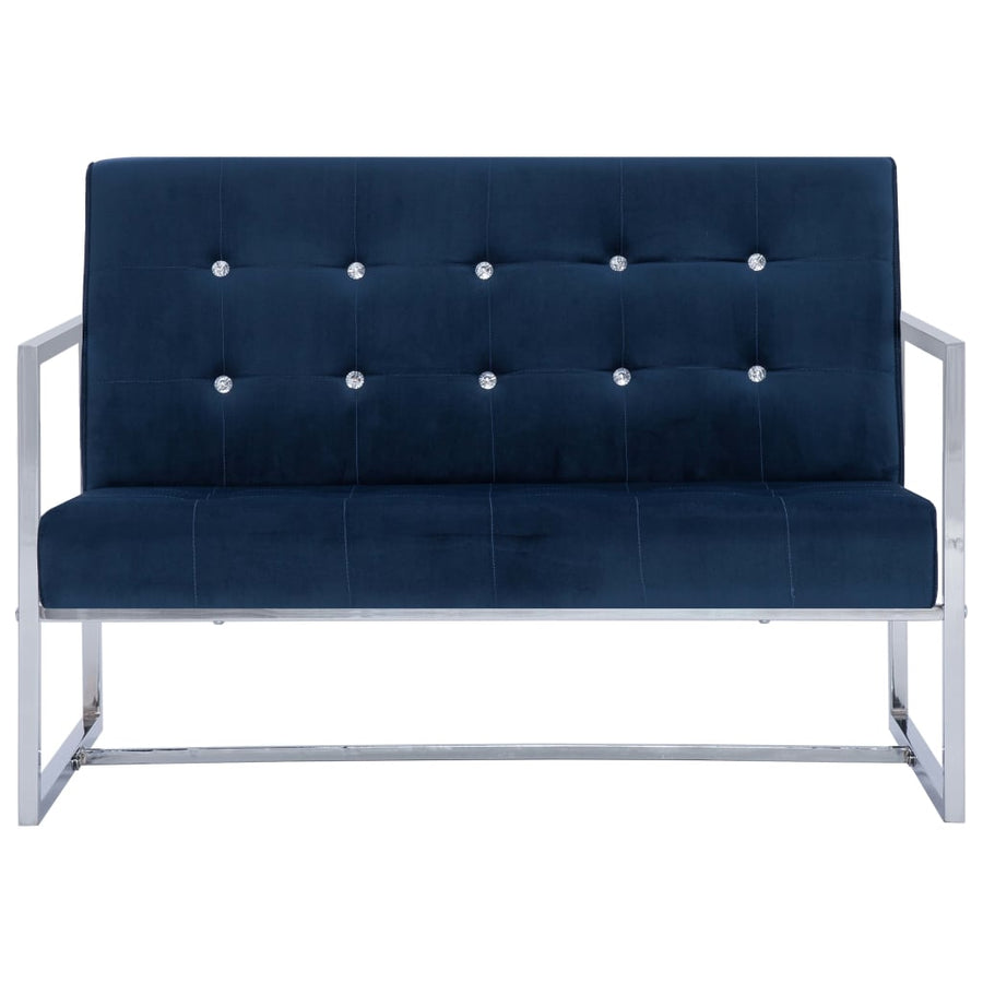 Tweezitsbank Met Armleuningen Chroom En Fluweel Blauw