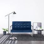 Two-seater sofa with chrome armrests and blue velvet