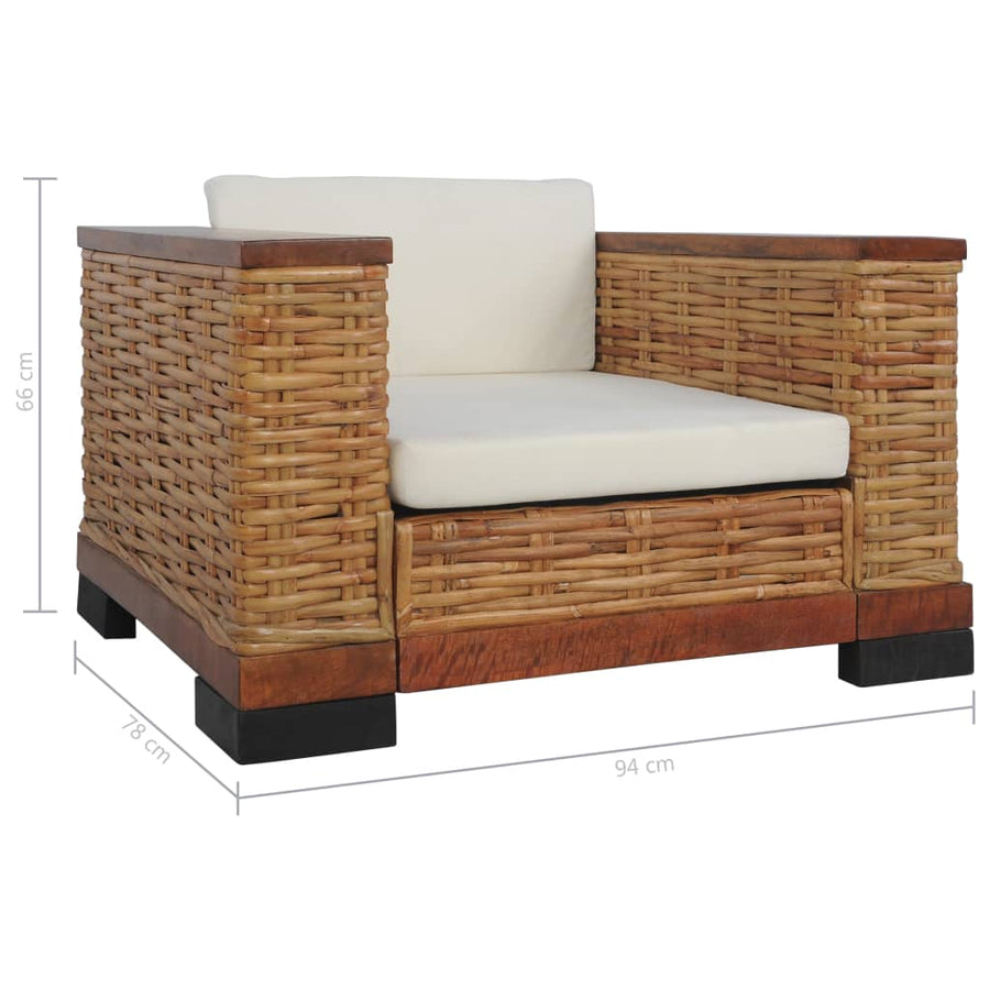 Fauteuil met kussens natuurlijk rattan bruin