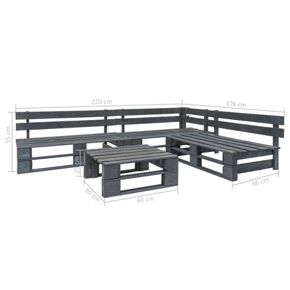 -Delige Loungeset Pallet Hout Grijs