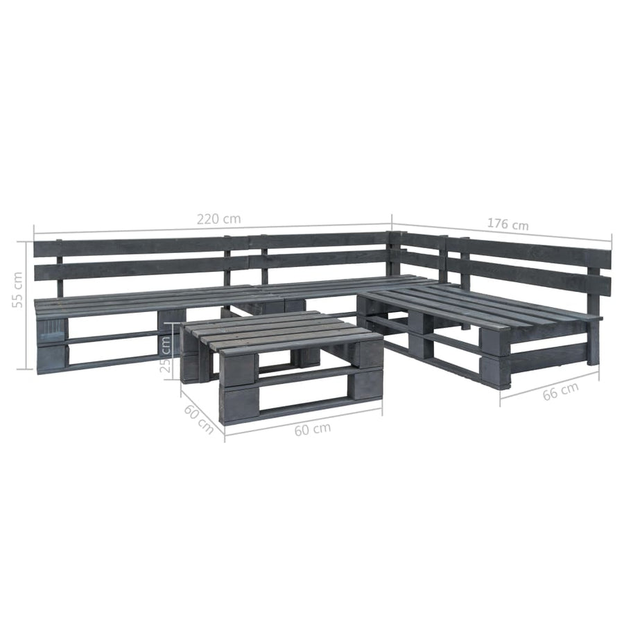 -Delige Loungeset Pallet Hout Grijs