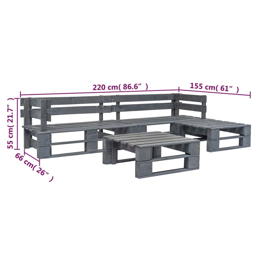 -Delige Loungeset Pallet Hout Grijs