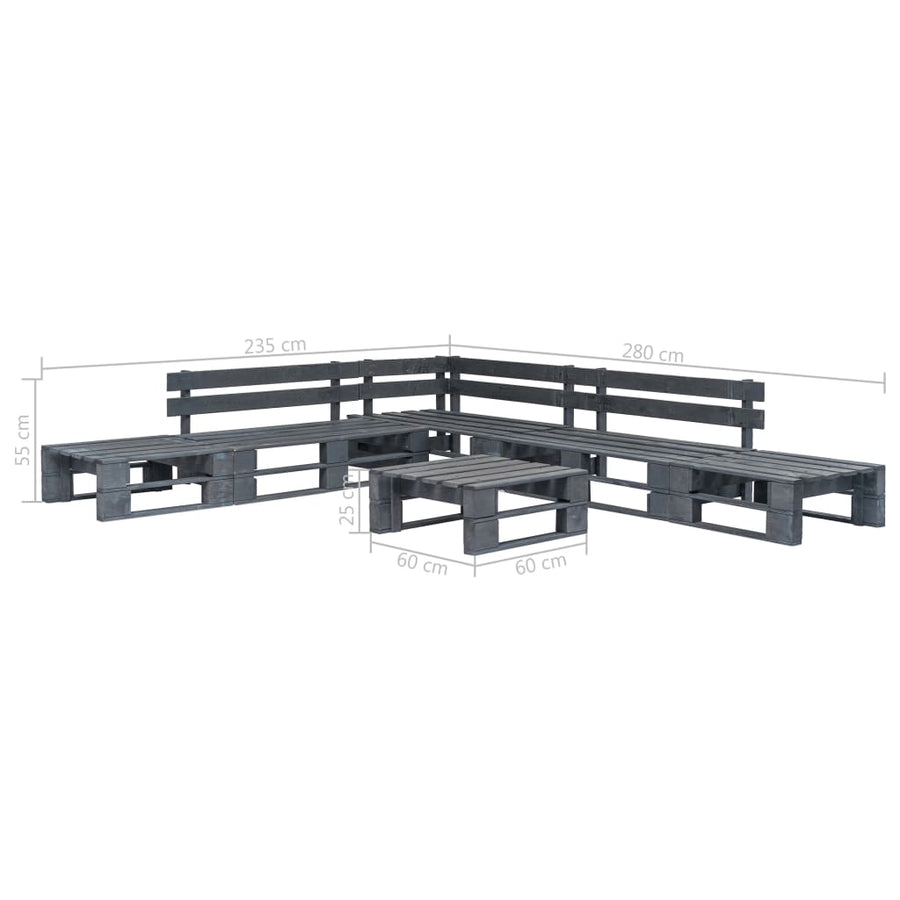 -Delige Loungeset Pallet Hout Grijs