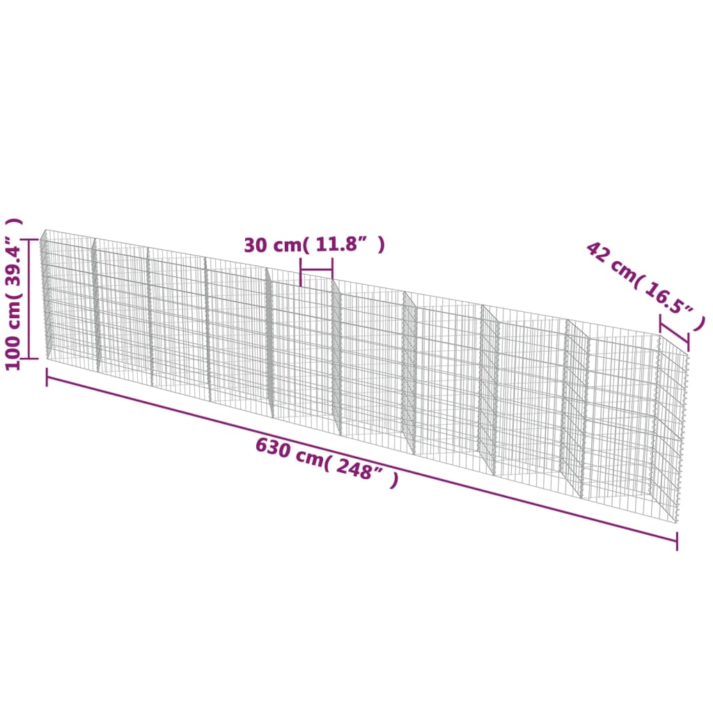Schanskorf wand 630x30x100 cm gegalvaniseerd staal 630 x 30 x 100 cm