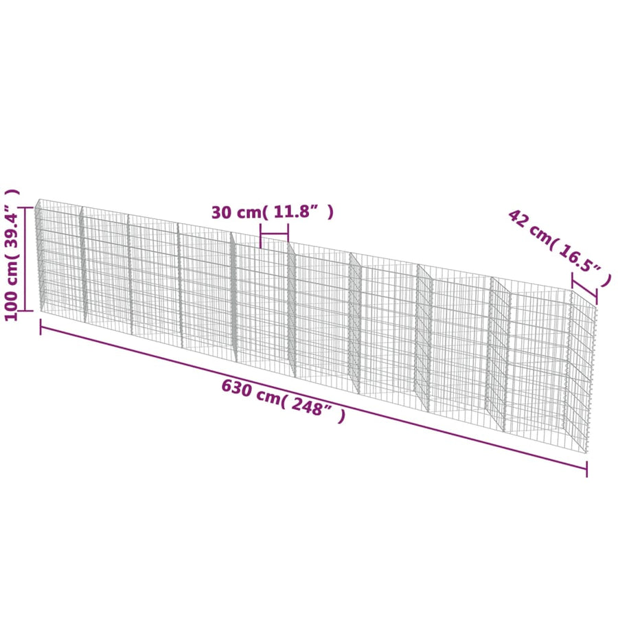 Schanskorf wand 630x30x100 cm gegalvaniseerd staal 630 x 30 x 100 cm