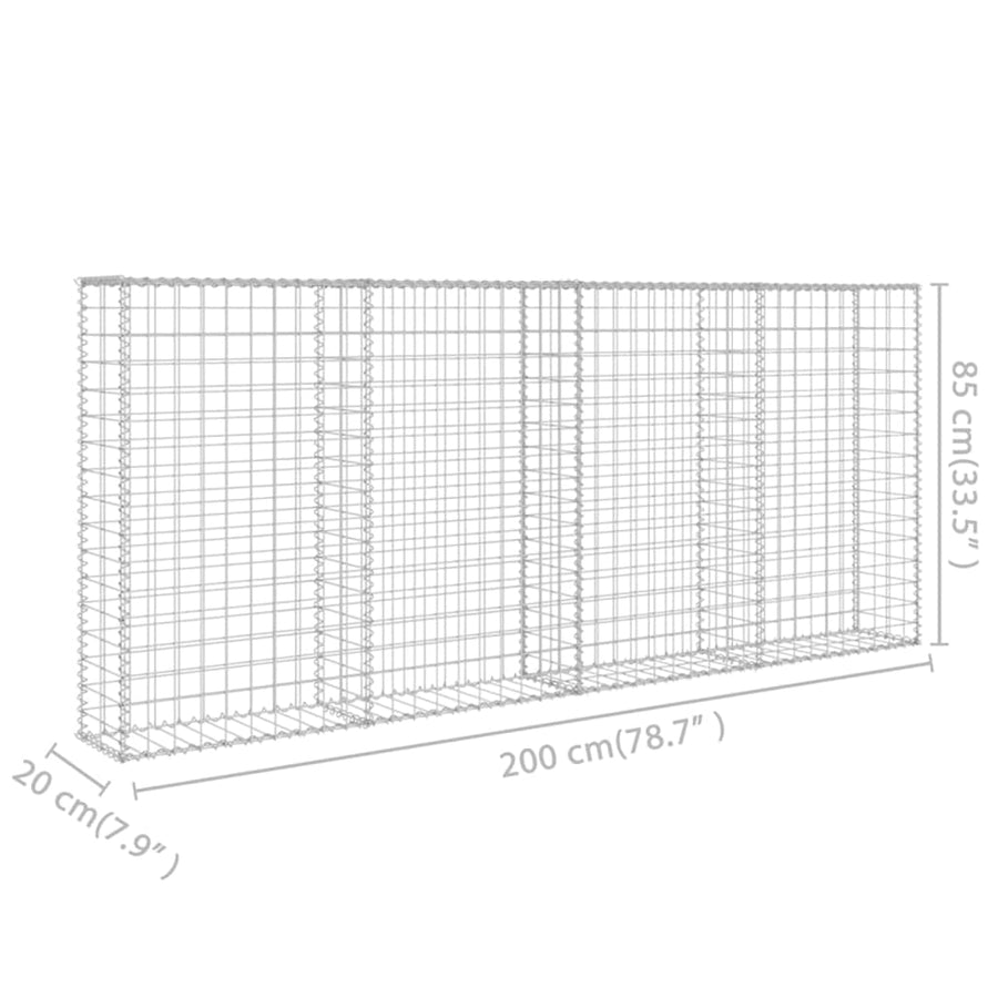 Schanskorfmuur met deksels 200x20x85 cm gegalvaniseerd staal 200 x 20 x 85 cm