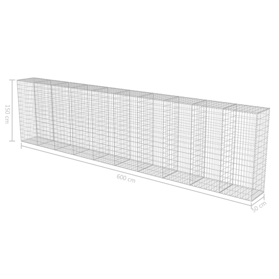 Schanskorfmuur met deksels 600x50x150 cm gegalvaniseerd staal 600 x 50 x 150 cm