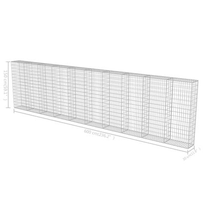 Schanskorfmuur met deksels 600x30x150 cm gegalvaniseerd staal 600 x 30 x 150 cm