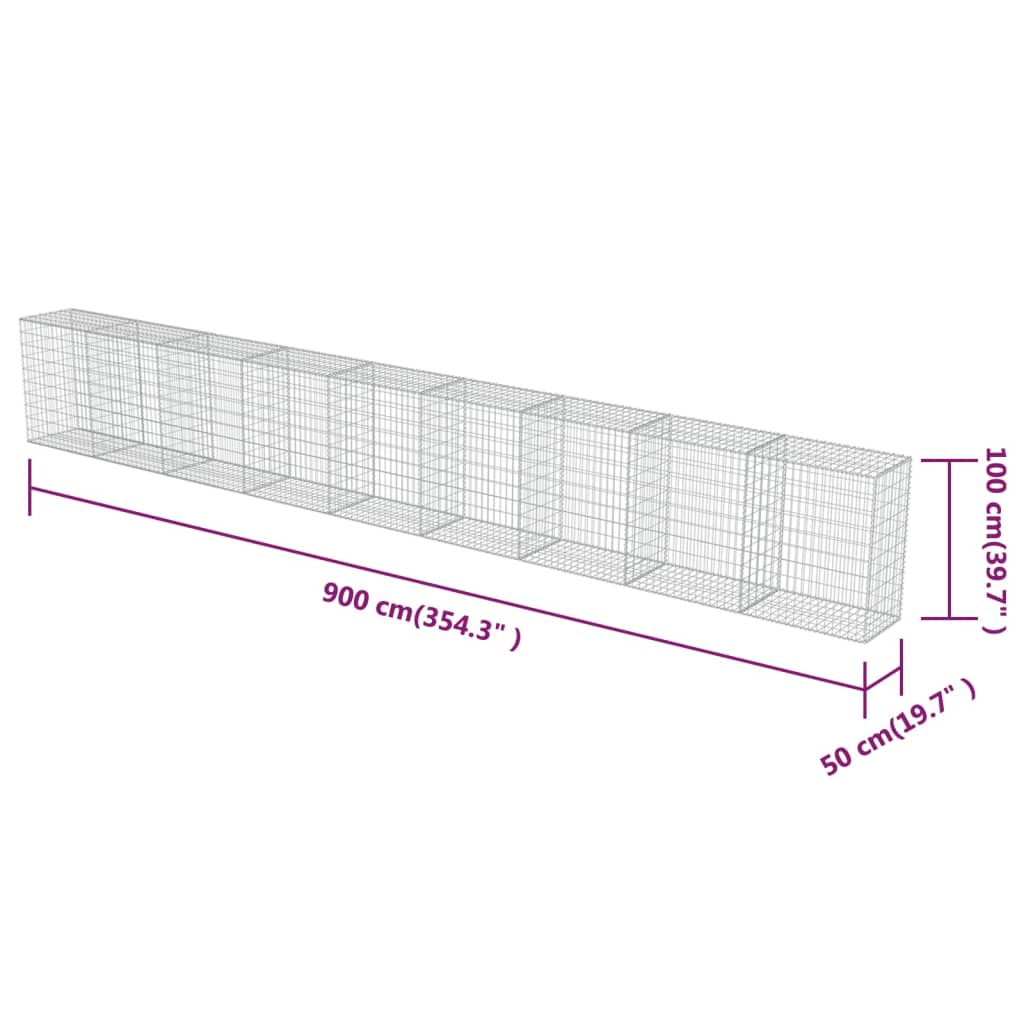 Schanskorfmuur met deksels 900x50x100 cm gegalvaniseerd staal 900 x 50 x 100 cm