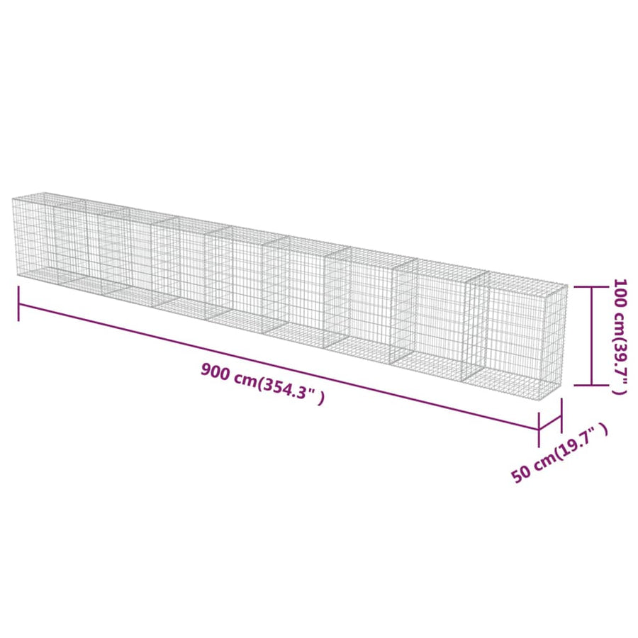 Schanskorfmuur met deksels 900x50x100 cm gegalvaniseerd staal 900 x 50 x 100 cm