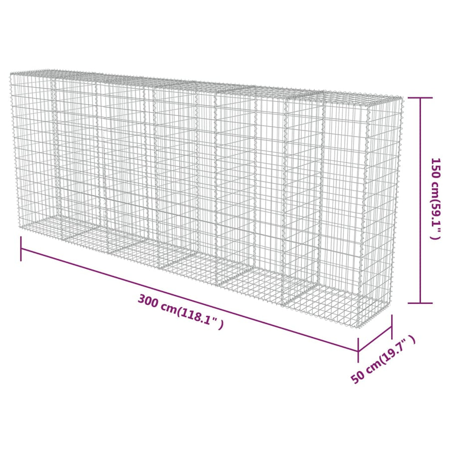 Schanskorfmuur met deksels 300x50x150 cm gegalvaniseerd staal 300 x 50 x 150 cm