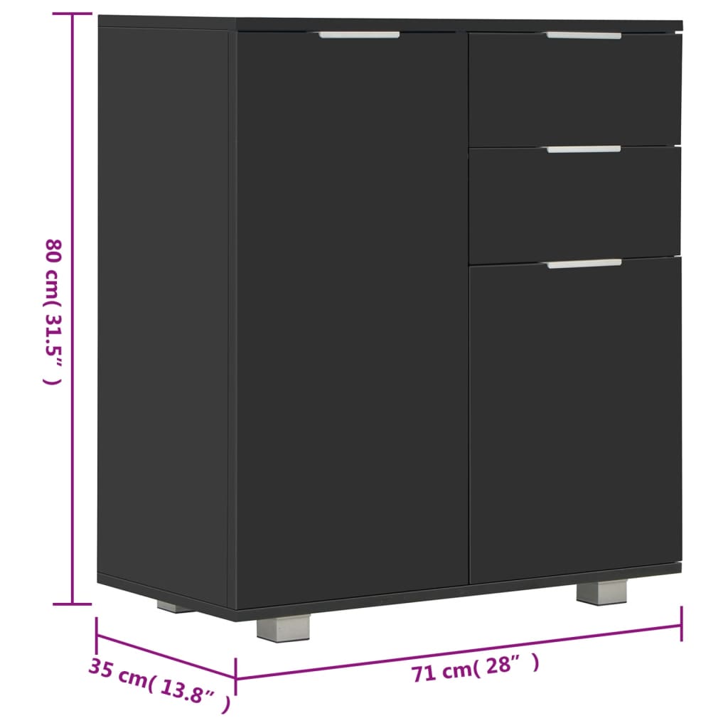 Dressoir 7X35X80 Cm Spaanplaat Hoogglans Zwart