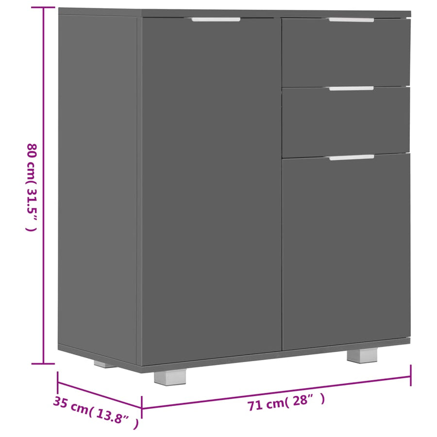 Dressoir 7X35X80 Cm Spaanplaat Hoogglans Grijs