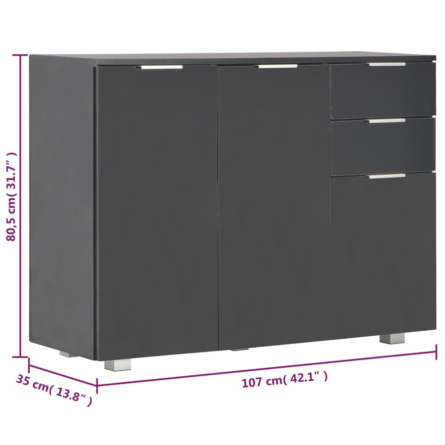 Dressoir 07X35X80,5 Cm Hoogglans Zwart