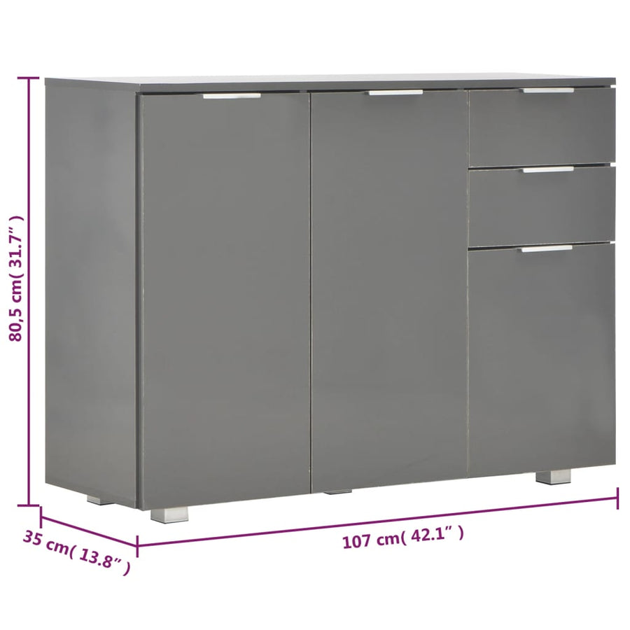 Dressoir 07X35X80,5 Cm Hoogglans Grijs