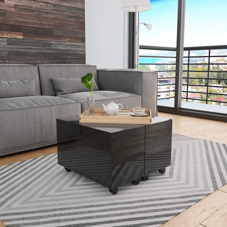 Salontafel Spaanplaat Hoogglans 60 x 60 x 35 cm Zwart