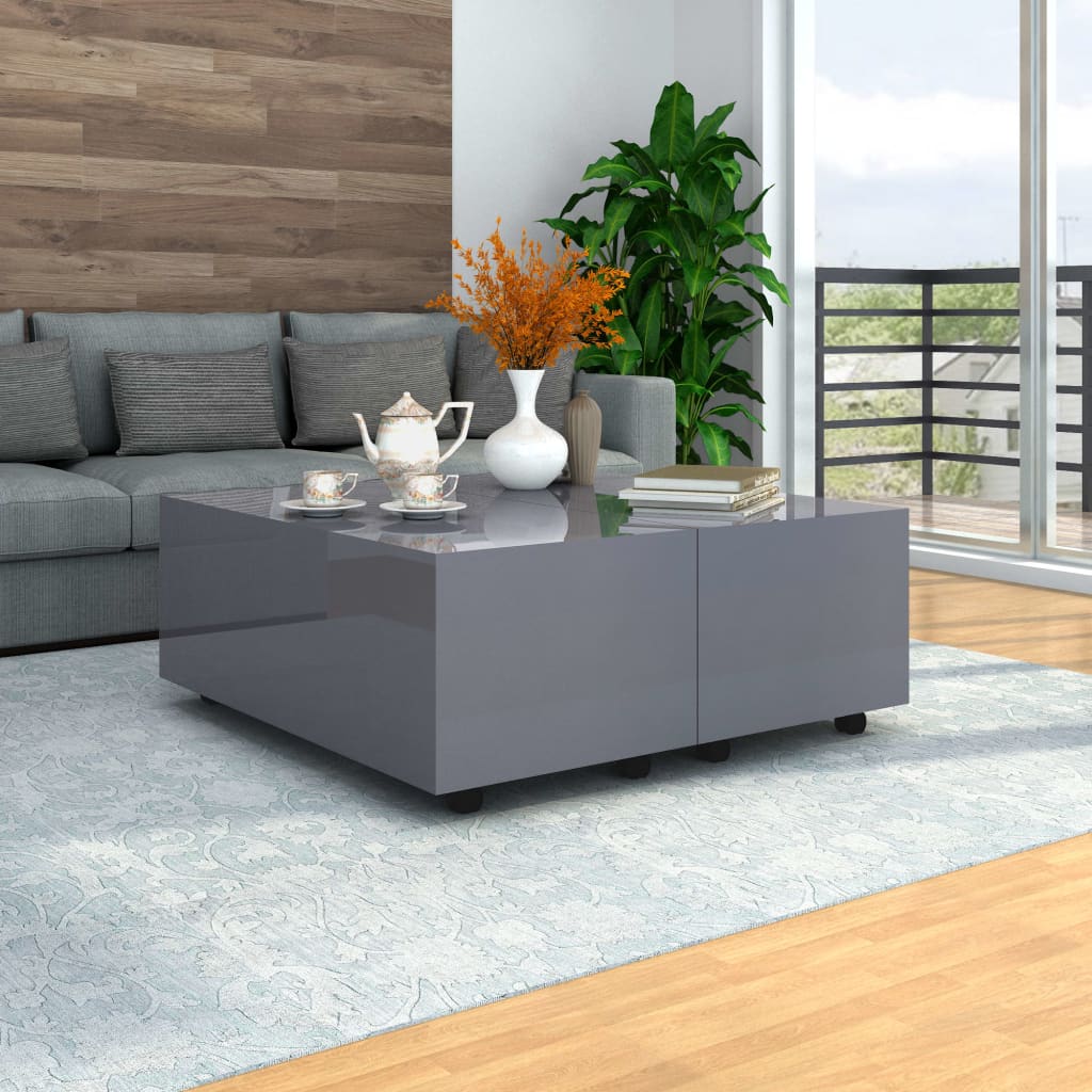 Salontafel 00X00X35 Cm Hoogglans 100 x100 x 35 cm Grijs