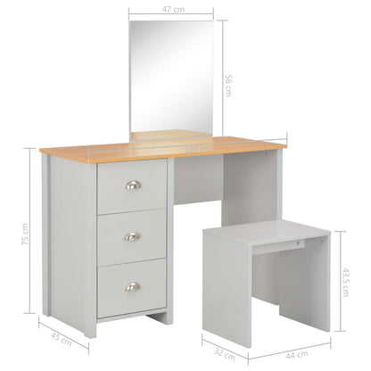 Kaptafel Met Spiegel En Krukje 104X45X131 Cm Grijs
