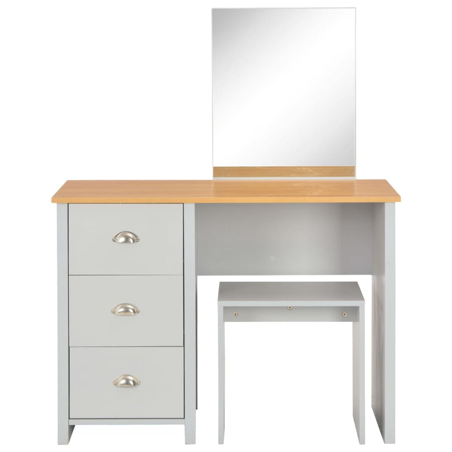Kaptafel Met Spiegel En Krukje 104X45X131 Cm Grijs