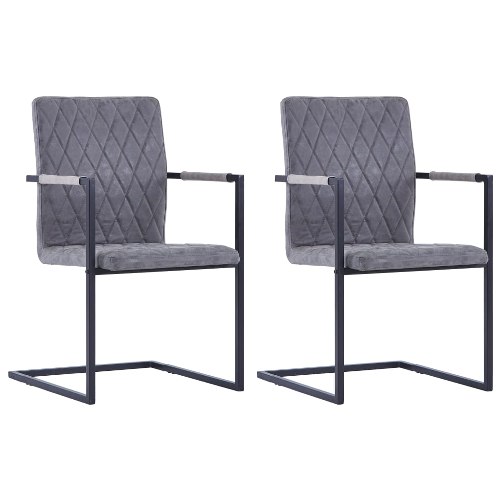 Eetkamerstoelen Kunstleer 2 Donkergrijs Ruitpatroon