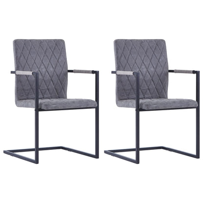Eetkamerstoelen Kunstleer 2 Donkergrijs Ruitpatroon