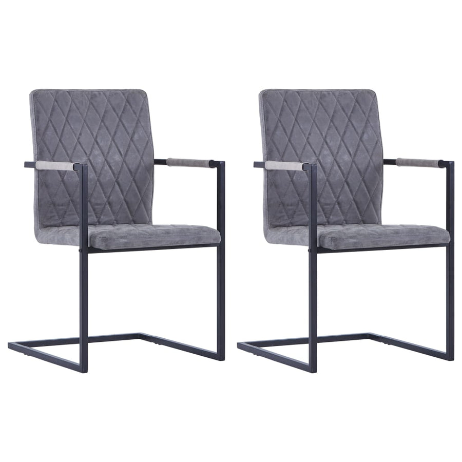 Eetkamerstoelen Kunstleer 2 Donkergrijs Ruitpatroon