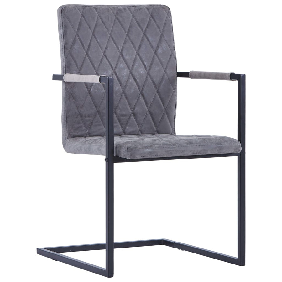 Eetkamerstoelen Kunstleer 2 Donkergrijs Ruitpatroon