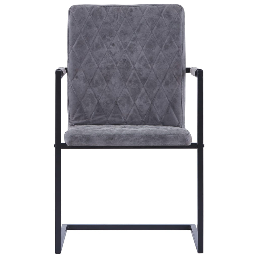 Eetkamerstoelen Kunstleer 2 Donkergrijs Ruitpatroon