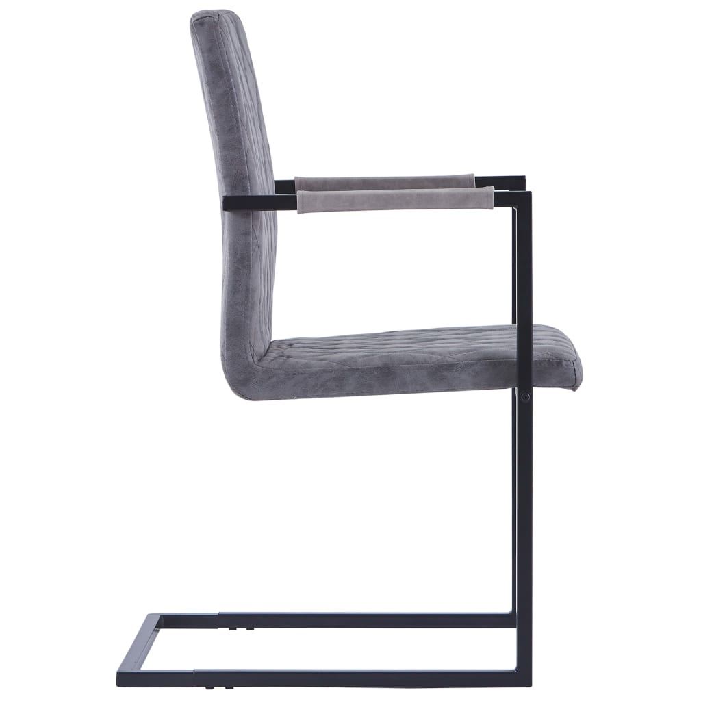 Eetkamerstoelen Kunstleer 2 Donkergrijs Ruitpatroon