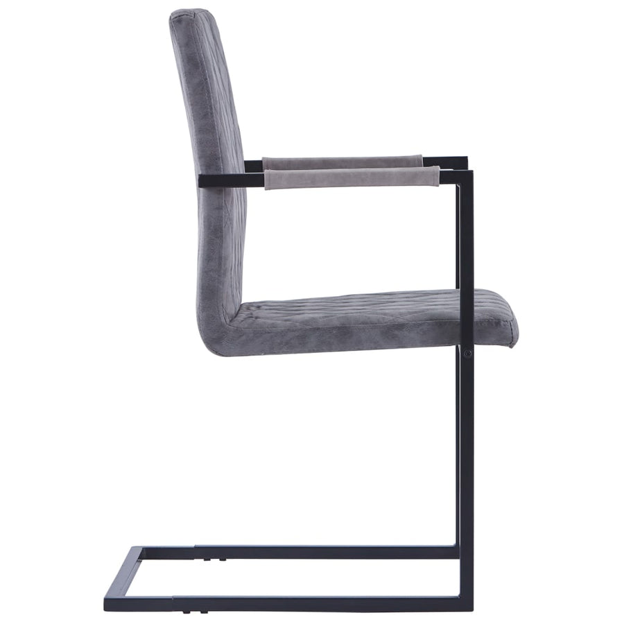 Eetkamerstoelen Kunstleer 2 Donkergrijs Ruitpatroon