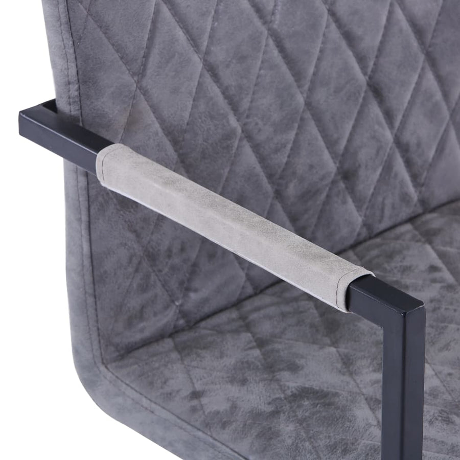 Eetkamerstoelen Kunstleer 2 Donkergrijs Ruitpatroon
