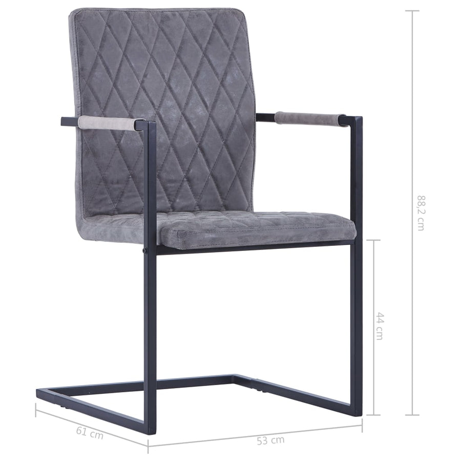 Eetkamerstoelen Kunstleer 2 Donkergrijs Ruitpatroon