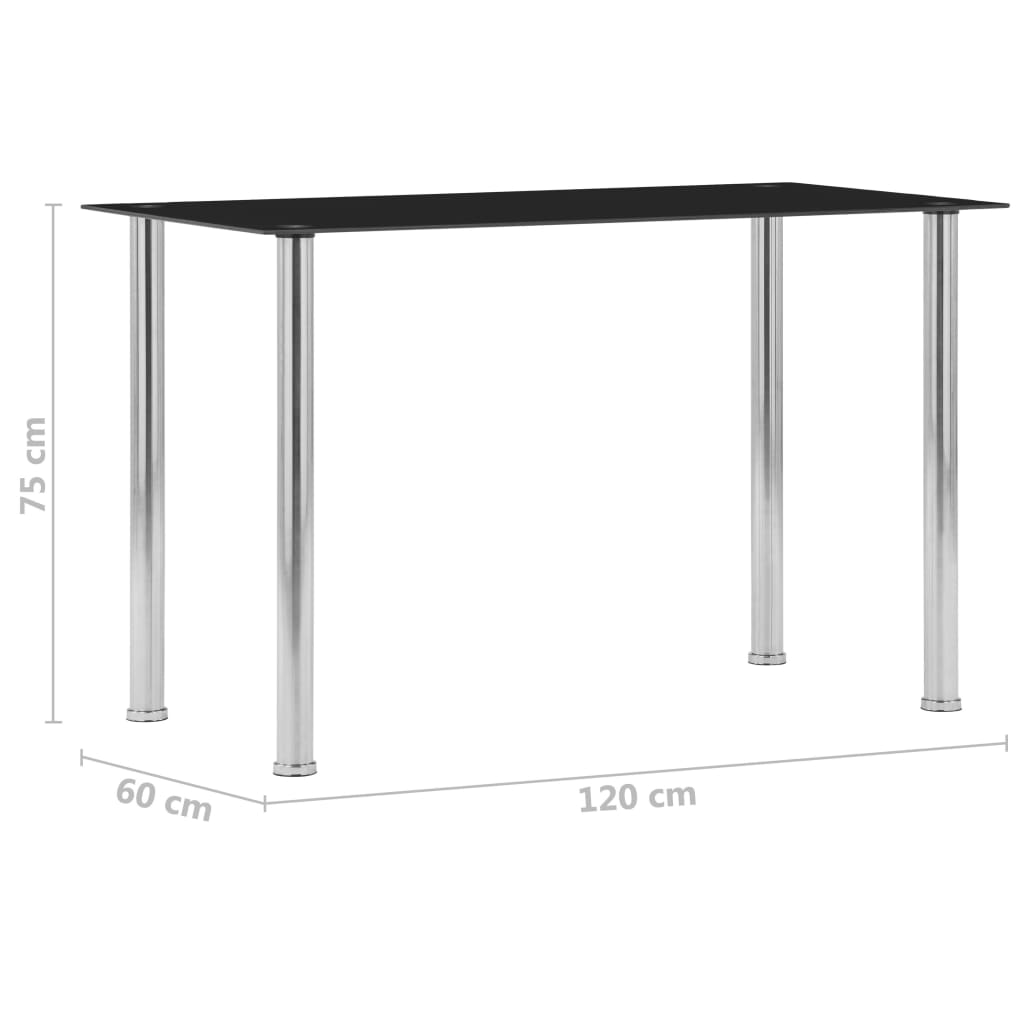 Eettafel 120X60X75 Cm Gehard Glas Zwart 120 x 60 x 75 cm