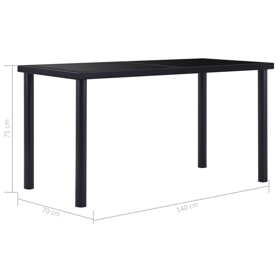 Eettafel 140x70x75 cm gehard glas zwart 140 x 70 x 75 cm