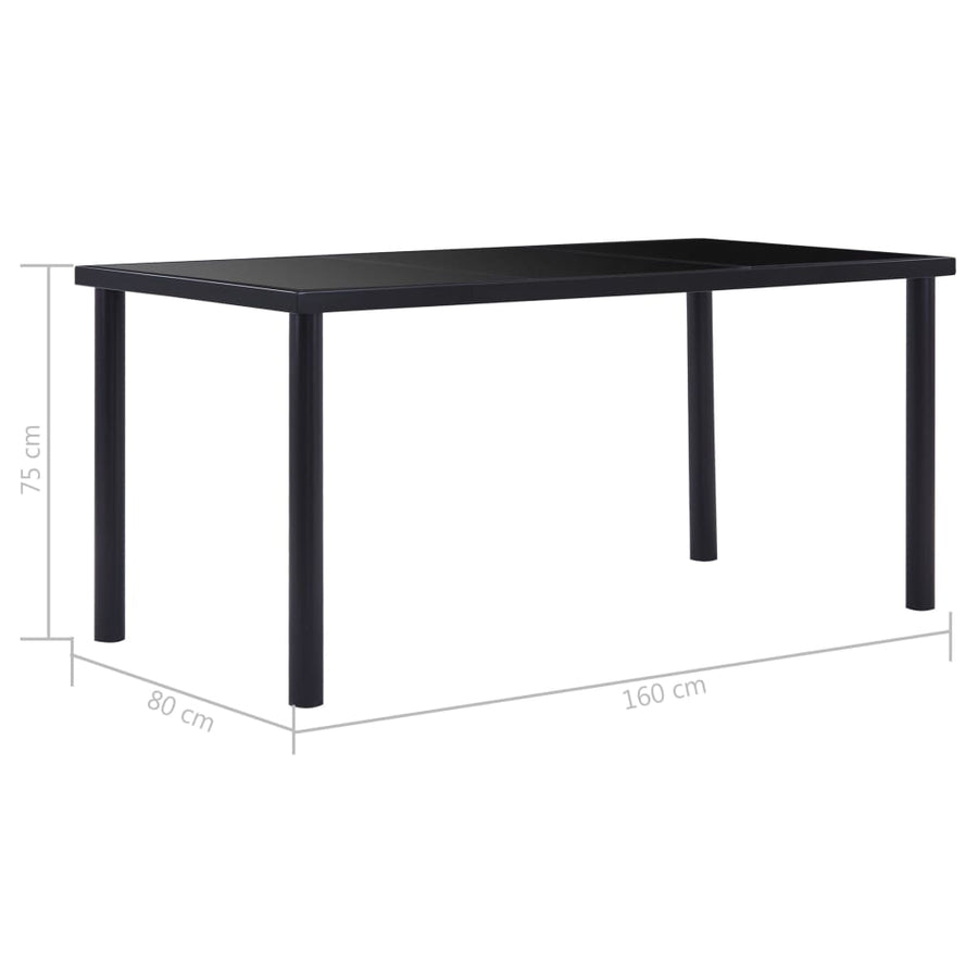 Eettafel 160x80x75 cm gehard glas zwart 160 x 80 x 75 cm