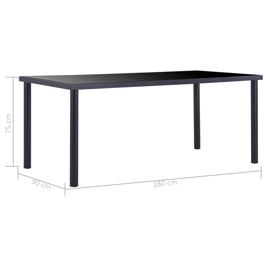 Eettafel 180x90x75 cm gehard glas zwart 180 x 90 x 75 cm