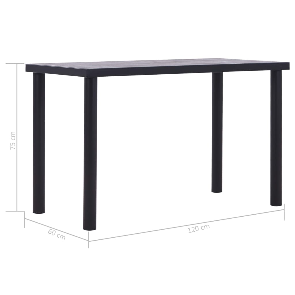 Eettafel Mdf Zwart En Betongrijs 120 x 60 x 75 cm