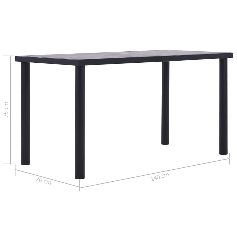 Eettafel 140x70x75 cm MDF zwart en betongrijs 140 x 70 x 75 cm