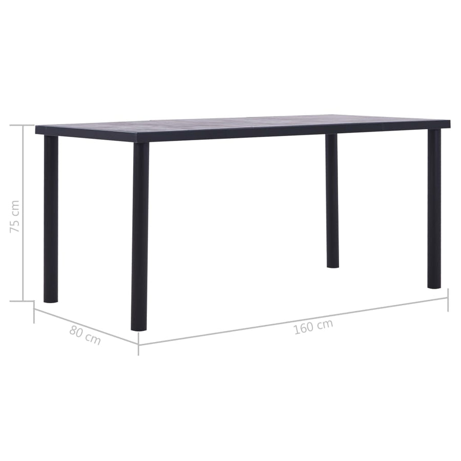 Eettafel 160x80x75 cm MDF zwart en betongrijs 160 x 80 x 75 cm