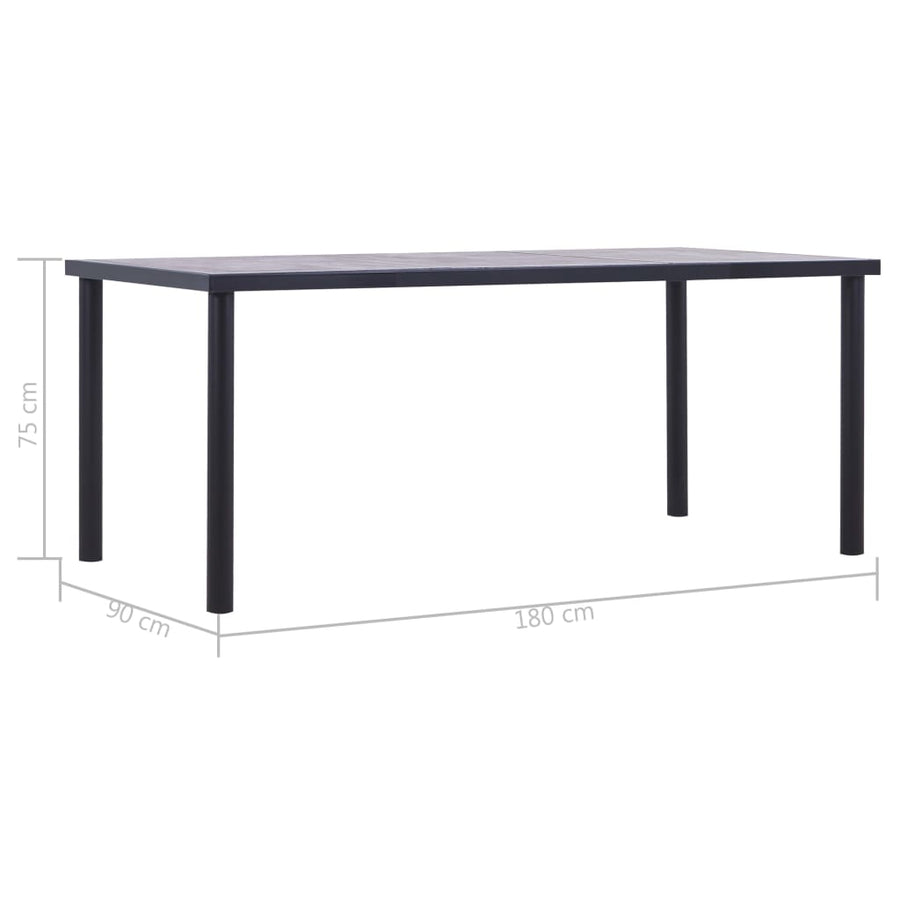 Eettafel 180X90X75 Cm Mdf Zwart En Betongrijs 180 x 90 x 75 cm