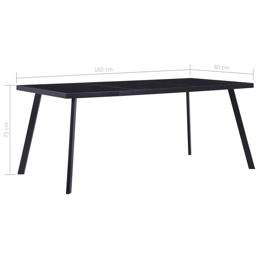 Eettafel 160x80x75 cm gehard glas zwart 160 x 80 x 75 cm Zwart