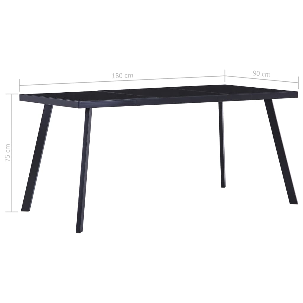 Eettafel 180x90x75 cm gehard glas zwart 180 x 90 x 75 cm Zwart