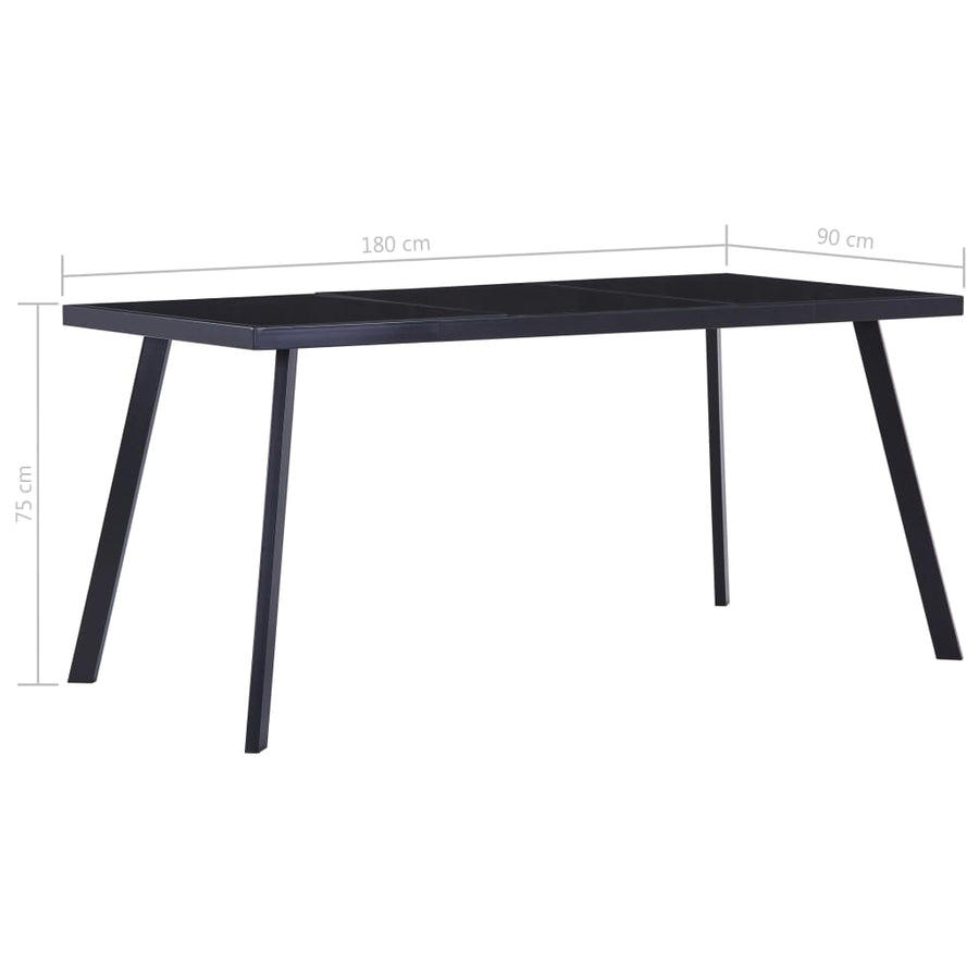 Eettafel 180x90x75 cm gehard glas zwart 180 x 90 x 75 cm Zwart